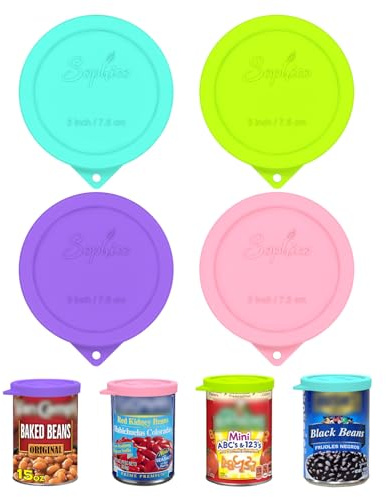 4PCS 3-inch Silicone Can Lids for Goya | Van Camp's | Chef Boyardee | Bush's Best | Farmer's Market Can, Tight Seal Cover for Canned Good, Can Toppers, Reusable Food Saver Lid (Can NOT Included)