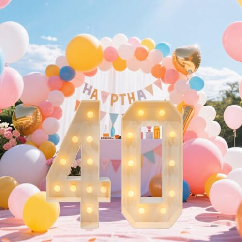 Lettere luminose, grandi, 100 cm, numeri luminosi, per compleanno, feste, decorazione a LED, numeri luminosi, luci bianche calde, giganteschi, decorazioni di compleanno (40)