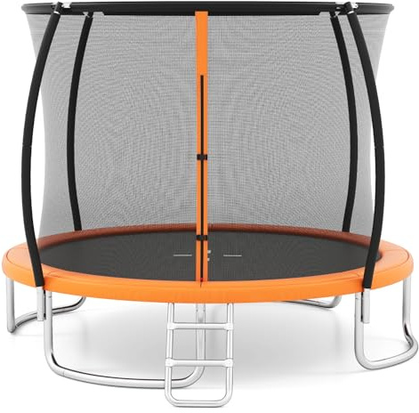 COSTWAY Trampolino Elastico per Bambini e Adulti 244 cm/305 cm/366 cm, Tappeto Elastico da Esterno con Rete di Sicurezza, Scala e Telaio in Acciaio Zincato Antiruggine (Arancione,305 cm)