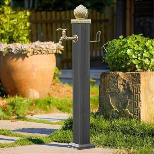 Columna de Agua cilíndrica for jardín al Aire Libre, Soporte Vertical Independiente for Manguera con Grifo y Manguera de 7,5 m, Fuente Decorativa con dispensador de Agua for riego de jardín.(114CM)