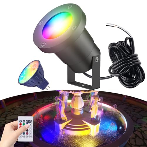 Makergroup 12V RGB Pond Light Underwater, RGB+CCT Tunable 2700K-6500K MR16 LED Bulb with Remote Control, Submersible for Ponds, Waterfalls, Fountains, Well Light, Low Voltage Yard Landscape Lighting