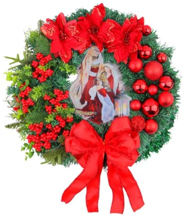 Harilla Weihnachtstürkranz-Girlande mit Beerenschleife, Weihnachtskugelkranz, Weihnachtsdekoration für die Haustür, Urlaubsarrangements, Hochzeit, Rot 40cmx40cmx8cm
