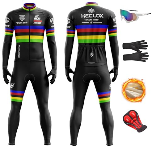 HECLOK Maillot de Ciclismo para Hombre Invierno | Conjunto Térmico Antiviento con Pantalones de Gel 9D para Bicicleta de Carretera y MTB - Protección Total contra el Frío (TYP-2,L)