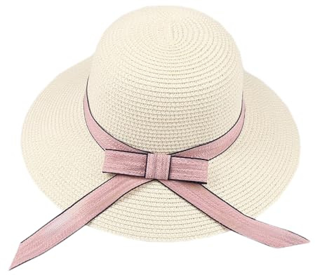 Little Girl Kids Foldable UV Protection Bowknot Wide Brim Floppy Beach Sun Visor Hats Breathable Summer Straw Hat (US, Alpha, One Size, Pale Yellow)