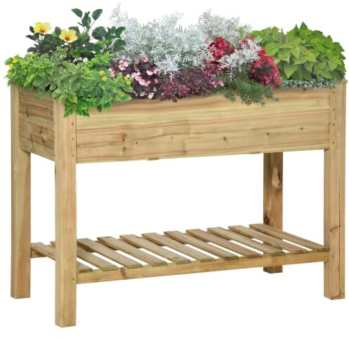 Outsunny Jardinière Surélevée Étagère Bois Trous Drainage 113x56x84cm Vert | Carré Potager sur Pied Surélevé, Trous de Drainage, pour Plantes Fleurs Légumes, Extérieur