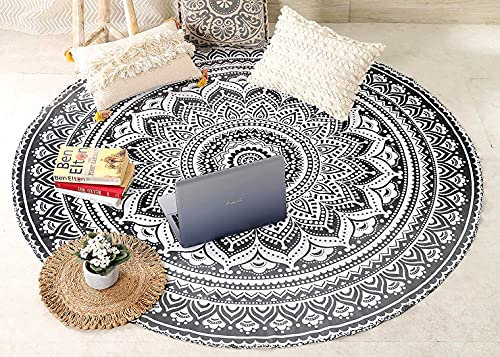 raajsee Indien Strandtuch Rund Mandala Hippie/Groß Indisch Rundes Baumwolle/Boho Runder Yoga Matte Tuch Meditation/Tischdecke Rund Picknick handgefertigt Teppich 70 inch (Graue Schwarze Ombre)