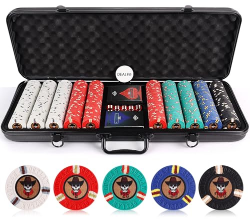 Versa Games 500 Poker Chips, Poker Chip Set - Outlaw, 500 Piece Poker Set with Numbers for Poker