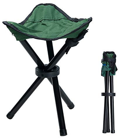 COVVY Outdoor-Stativhocker, tragbar, faltbar, klein, 3-beinig, Segeltuch-Stuhl für Wandern, Camping, Angeln, Picknick, Strand, Grillen, Reisen, Rucksackreisen, Gartensitz (grün)
