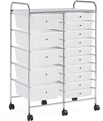 Yaheetech Küchewagen auf Rollen, Rollwagen Servierwagen mit 15 Schubladen, Küchen Organizer Allzweckwagen, Trolley für Küche Bad Büro Schlafzimmer, Weiß