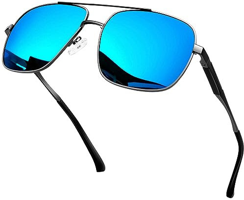 KANASTAL Gafas de Sol Azules Cuadradas Hombre Polarizadas Grandes Mujer Metalicas Espejadas Vintage UV400 Metal Sunglasses Mens Blue Running - Negras Azul Espejo