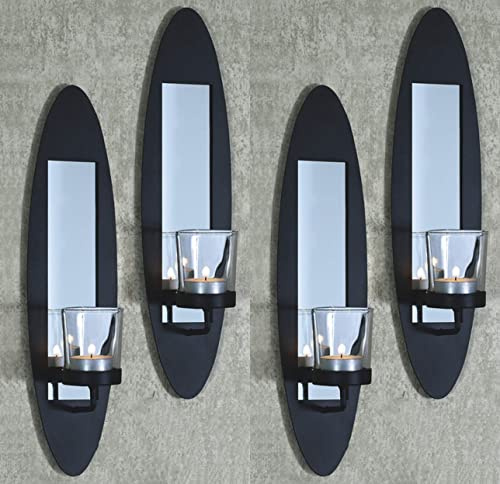 Novaliv Lot de 4 bougeoirs muraux vintage en métal avec verre - 6,5 x 9 x 36 cm - Noir - Bougeoir mural - Décoration murale - Décoration murale vintage