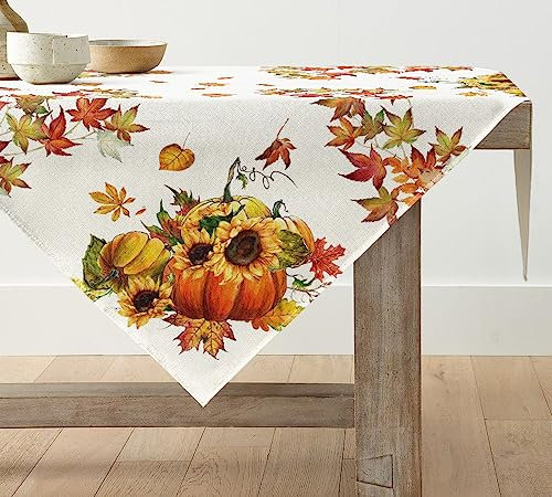 Artoid Mode Kürbisse Ahornblätter Sonnenblumen Herbst Tischdecke, Saisonnal Tischwäsche Küche Tisch Dekoration Drinnen Urlaub Party Dekor 85x85 cm
