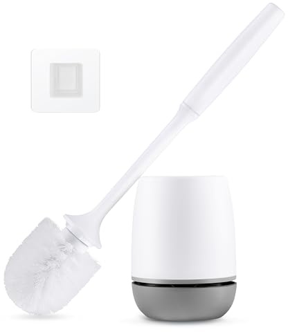 Toilet Brush, Toilet Bowl Brush and Holder Set for Bathroom, Toilet Cleaning Scrubber Brush for Bathroom for Deep Cleaning with Stiff Plastic Bristle, Ventilated Holder, Wall Mount Hook (Grey)