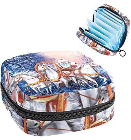a Russian Triple of Horses with Santa Rides in Winter Forest,Period Pouch Portable,Tampon Storage Bag,Tampon Holder for Purse Feminine Product Organizer