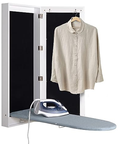 LuusMm Wall Mounted Ironing Board Cabinet, Wall Mounted Ironing Board Cabinet with Mirror/Storage Space, Foldable Ironing Storage Table for Home, Apartment And Small Spaces