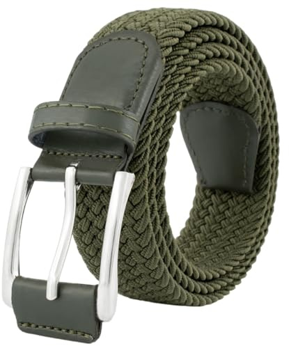 BOZEVON Cintura Elastica Intrecciata - Cintura in Tessuto Elasticizzata Casual Unisex Cintura Cinta Regolabile Vintage per Uomo e Donna Lunghezza 105 cm - Verde