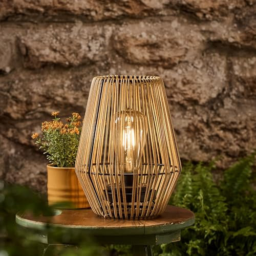 Lights4fun LED Tischlampe Solar Laterne Korb Deko Außenbereich Garten Solarleuchten für außen