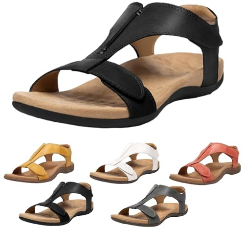 URWEIGH Sandalias Ortopédicas Con Soporte Para El Arco Para Mujer,Sandalias Planas Ortopédicas Con Soporte Para El Arco,Sandalias Con Punta Abierta (Negro,42)