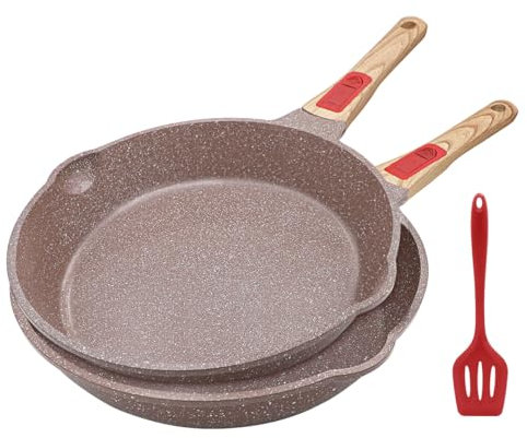 AIKENBBKK Keramikpfanne 3-teiliges Pfannenset 26/28 cm mit abnehmbarem Griff, Bratpfannen Set mit Keramikbeschichtung, Backofenfest (braun)