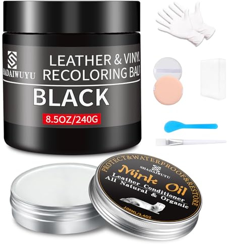 SHADAIWUYU 240g Riparazione Pelle con Balsamo,Nero Kit Riparazione Pelle per la Riparazione della Pelle,Ricolorante Pelle,Riparazione Sedili Auto,Ripara Pelle Divano,Rinnova Pelle Giacca,Scarpe,Sella