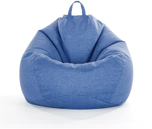 Treer Fodera per Pouf a Sacco Contenitore Tinta Unita Copertura per Poltrona Sacco Senza Imbottitura, Lino Pouf a Forma di Pera Bean Bag Cover con Cerniera (90x110 cm,Blu Navy)