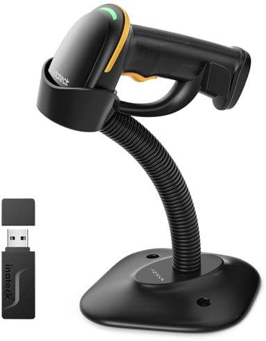 Inateck 2D Barcode Scanner mit Intelligentem Ständer, Kabellos QR Code Scanner, Handscanner mit APP und SDK, 2D Imager mit 2600mAh Akku, BCST-35