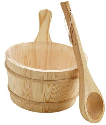 perfk Secchio e mestolo per sauna in legno da 4 litri, secchio da bagno portatile, vasca da bagno, barile, SPA, strumento per bagno a vapore, accessori per