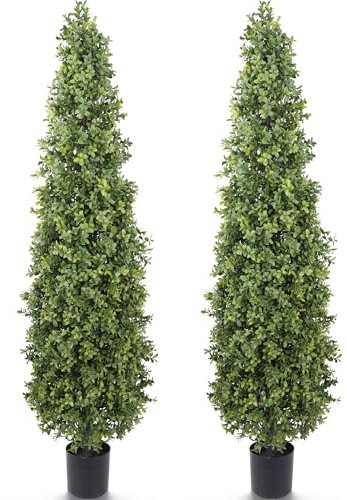Yuwinron Artificial Boxwood Topiary Tree 4FT Fake Topiary Tree Faux Potted Topiary Plant for Porch Home Garden Decor 2Pack