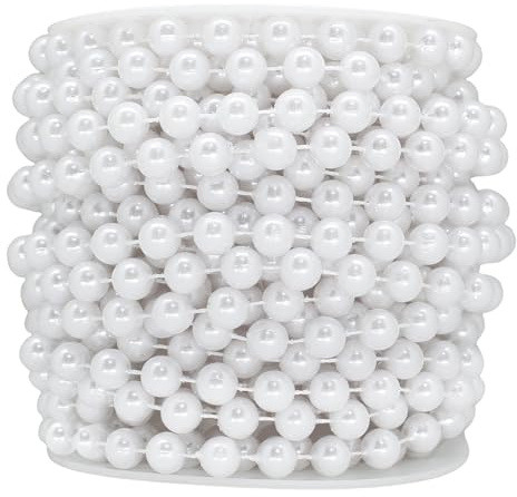 Fbshicung 8mm Pearl Strands,50ft Christmas Tree Beads Artificial Pearls Beads Garland Plastic Beads Roll for DIY Decoration Supplies (White)