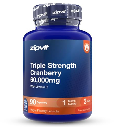 Zipvit Cranberry 60,000mg with Vitamin C - 90 Capsules - Vegan | Triple Strength Cranberry Extract for Women & Men - Supports Immunity - 3rd Party Tested
