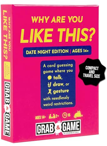 Exploding Kittens Why Are You Like This? Grab & Game Date Night Edition Compact Travel-Sized Party Card Game for Adults, Teens, and Families – 2 Player, 15-Minute Gameplay – Ages 14+