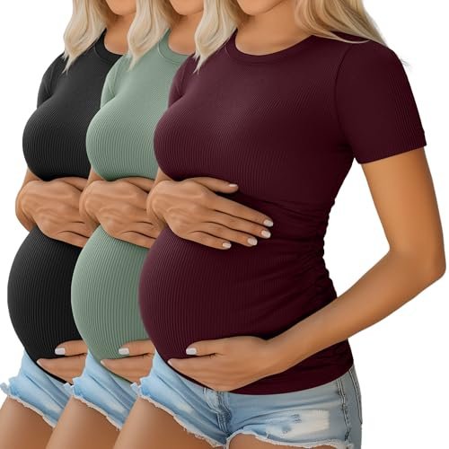 Ficerd Paquete de 3 Camisetas de Maternidad,L,3-Conjunto de Colores