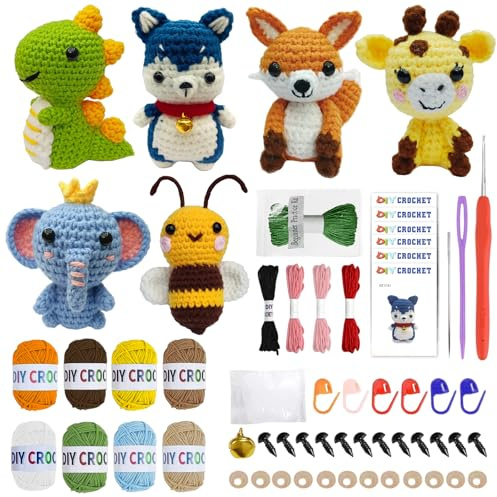 Bloymsk 6 Pcs Crochet Kit for Beginners, Crochet Animal Kits, Knitting Kit for Adults with Step by Step Videos Tutorials, Great Gifts for Crochet Lovers, Great Birthday Gift, Great for a Special Day