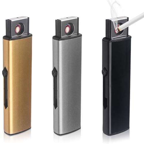 3 accendini elettronici, accendini USB, accendini ad arco, accensione a doppia faccia, ricaricabili per cucina, barbecue, campeggio (oro + nero + argento)