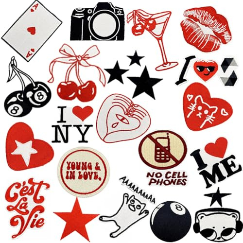 20 PCS Downtown Girl Iron on Patches Cool Trendy Y2K Aesthetic Embroidered Applique Patches for Jackets Vests Coat Uniforms Jeans Dress Hat Backpacks Pants Clothes DIY Decoration Bags