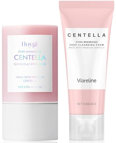 Set de Limpieza Profunda Centella Asiática con Máscara de Arcilla 27g y Limpiador Facial 114g Limpia Piel y Poros Cuidado Facial Calmante con Cáolil y Extractos Vegetales