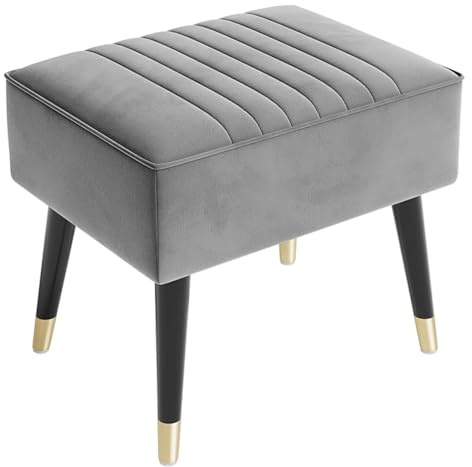 Vesgantti Repose-Pieds Salon en Velours Tabouret Pouf Ottoman avec Pieds en Métal pour Salon Chambre Salle de Séjour 52 x 40 x 47 cm (Gris)