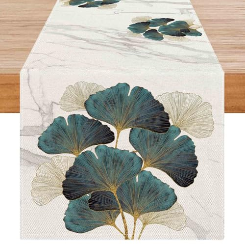Avalune Runner Tavola Moderno Verdi Oro Foglie Marmo Dorato Textured Rettangolare Ginkgo Centrini Moderni Runner per Il Tavolo per Decorazioni Casa, Cucina, Mobili, Interni ed Esterni, 40 x 240 cm