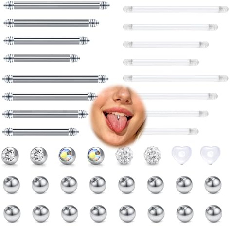 VFUN 40 stycken 14 g bröstvårtspiercing tungpiercing rostfritt stål raka barbells piercing smycken kort lång stav silver guld bropiercing för kvinnor män 12 mm 14 mm 16 mm 18 mm längd