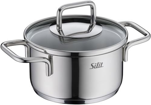 Silit Extra Cook Mini-Bratentopf 12 cm mit Glasdeckel, Innenskalierung, breiter Schüttrand, qualitativer, spülmaschinenfester Crominox-Edelstahl, kleine Portionen, platzsparend stapelbar, tropffrei