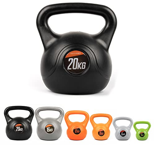 Phoenix Fitness Vinyl Kettlebell - Heavy Weight Kettle Bell for Home Gym Workout Equipment Strength Fitness Pilates Weight Training - Black 20kg