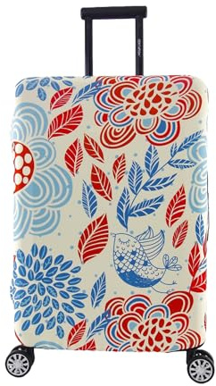 Periea Luggage Covers for Suitcases – Suitcase Cover – Premium Elasticated Material – Small, Medium, Large or Extra Large (Large, Red & Blue Leaves)