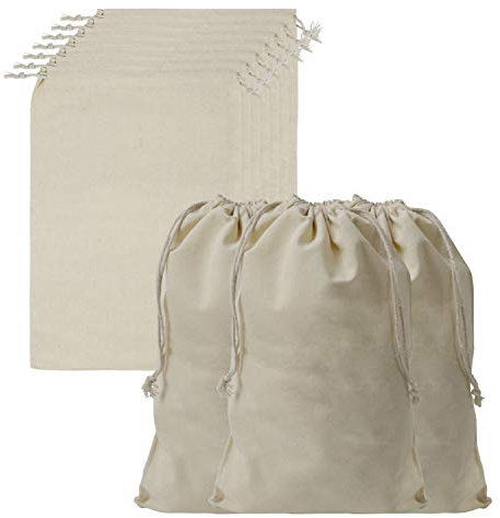 BELLE VOUS Cotton Muslin Bags (10 Pack) - Small Canvas Drawstring Bag Set - Burlap Bags for Toiletries, Produce Storage & More - Reusable Cotton Bag