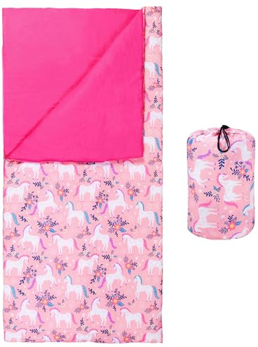 Wildkin Sacchi a pelo per bambini per ragazzi e ragazze, misure 145 x 76 cm, dimensioni perfette per feste, campeggio e viaggi notturni, materiali in misto cotone, senza BPA (unicorni magici)