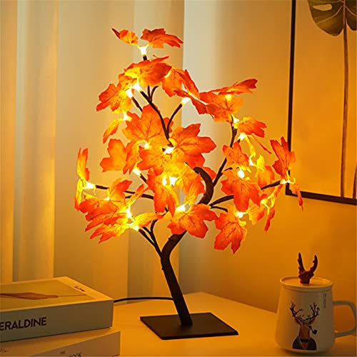 Audor LED Ahornblatt Baum Licht, USB Baumlicht 50cm 24 LEDs Schreibtischlampe Ahornblatt Warmweiß, Herbstdeko Blätter Lichterkette für Erntedankfest Weihnachten Innen Deko Ostern