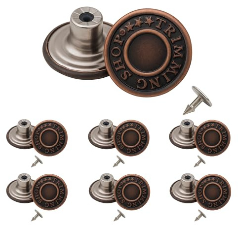 Trimming Shop 25mm Copper Jeans Stud Buttons Hammer On, Printed Rivet Fasteners for Denim Jackets, Trousers, Bags, Leather, Canvas, Tailoring, Jump Suits - 10Pcs