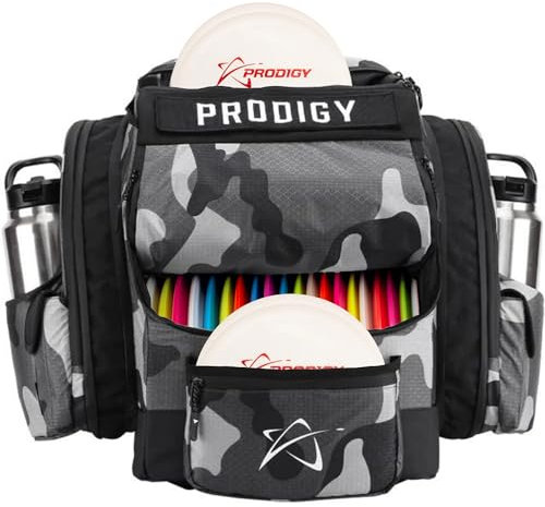 Prodigy Disc BP-1 V3 Discgolf, ryggsäck – golfväska organisatör – rymmer 30+ skivor plus förvaring – riv- och vattentålig – väska av professionell kvalitet för skiv- och Frisbee Golf (grå kamo)