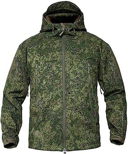 Memoryee Hommes Vestes Softshell Extérieures Doublure Polaire Camouflage Chauds Tactiques Imperméable Encapuchonné Manteau/Camouflage green(new)/L
