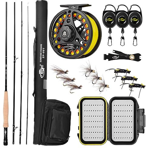 SF Fliegenfischen, mittelschnelles Action-Ruten-Kombi-Set, 4-teilig, 1,5 oder 1,8 m, Aluminiumrolle, Fliegenrute, Reisekoffer, Fliegenbox mit Fliegenstarter-Outfit für neue und jüngere Angler