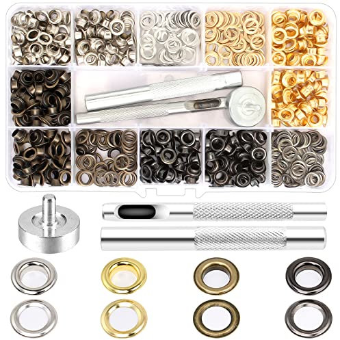 Bubuyun 400 Stück Ösen Werkzeug Kit 5mm Kupfer Mehrfarbig Ösenzange Metallösen mit Installation Werkzeuge Planenösen Grommet Werkzeuge Ösen Scheiben Tüllen-Kit mit Box DIY Kleidung Leder (4 Farbe)